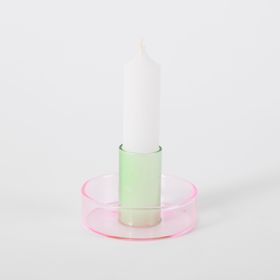 Glass Candlestick Holder Pink Green