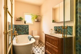 Swadling Illustrious Wall Mounted Manual Bath/Shower Mixer and Deck Mounted Basin Mixer with Mother of Pearl discs in Living Brass