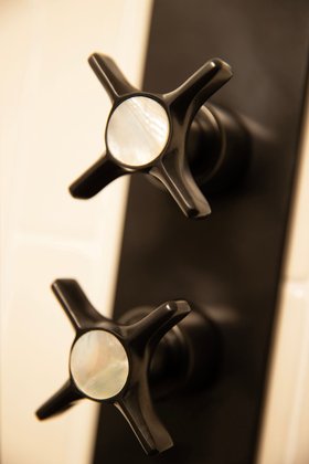 Swadling Brassware Illustrious Double Controlled Thermostatic Shower Mixer with Mother Of Pearl discs and Dark Bronze finish