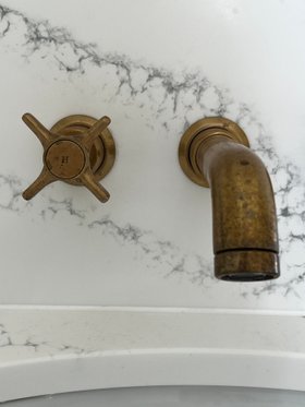 Swadling Illustrious Wall Basin Mixer with Curved Spout with Brushed Brass finish left side