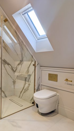 Matki Bespoke EauZone Enclosure with Brushed Gold finish right side