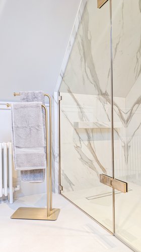 Matki Bespoke EauZone Enclosure with Brushed Gold finish left side