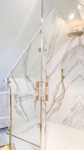 Matki Bespoke EauZone Enclosure with Brushed Gold finish close up