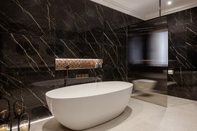 Swadling Engineer Bath/Shower Mixer and Hand Shower with Aged Brass finish with freestanding bath