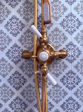 Swadling Brassware Invincible Shower Mixer with Living Brass finish and patina development