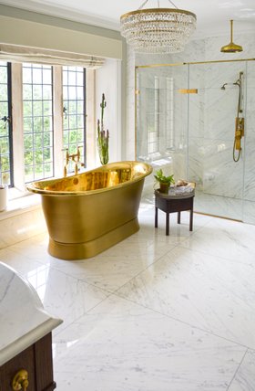 Matki Bespoke EauZone Hinged Door With Hinge Panel And Inline Panel For Recess in Brushed Brass from Mida Interiors Ltd 2