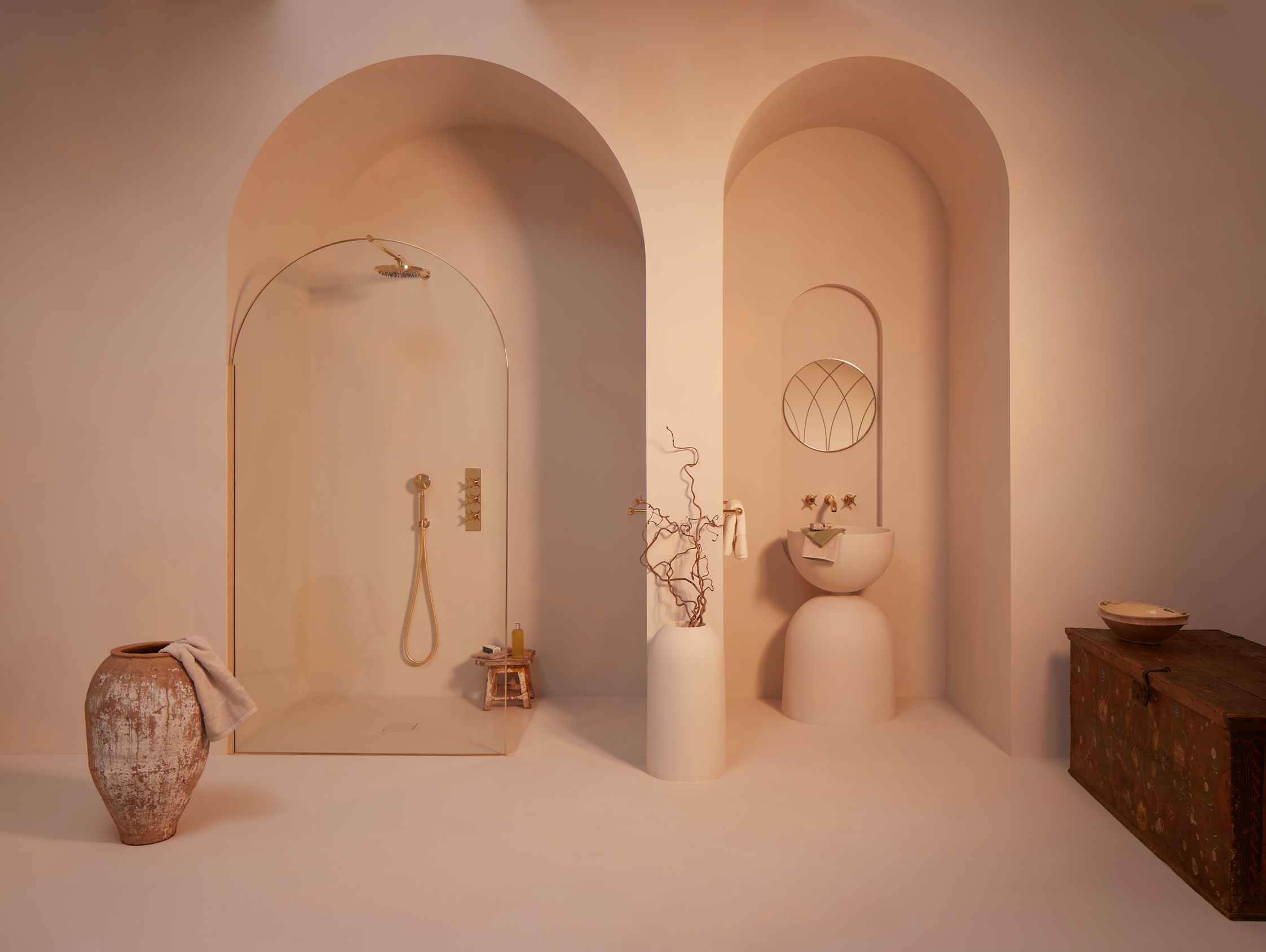 EauZone Arch Wet Room Panel Living Brass