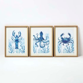 Set of 3 Blue Sea Animal Wall Art