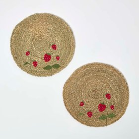 Round Strawberry Bulrush Placemats, Set of 2