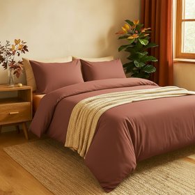 Chocolate Egyptian Cotton Duvet Cover with Pillowcases 200 TC, Double