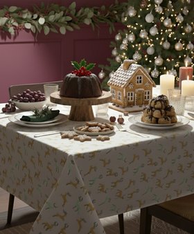 Majestic Stag 100% Cotton Grey Christmas Tablecloth