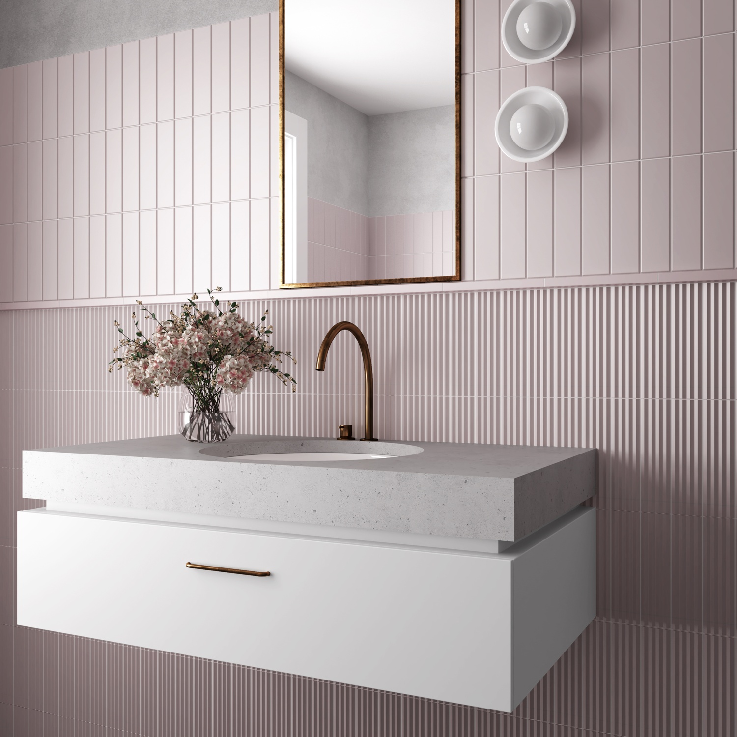 Fluted Pink Decor Wall Tiles