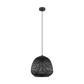 Thalia cloche pendant light, black woven rattan