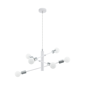 Starburst 6 light sputnik pendant, white and chrome
