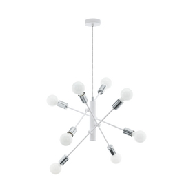 Starburst 8 light sputnik pendant, white and chrome