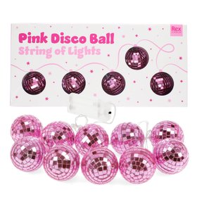 String of 10 LED disco ball lights - Pink