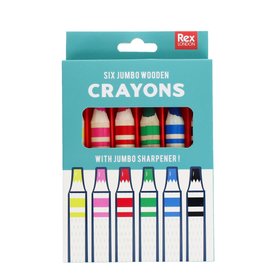 Jumbo wooden crayons with sharpener (set of 6)
