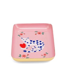 Mini rectangular enamel trinket tray - Spotty cat