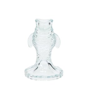 Glass candlestick (12cm) - Pale blue fish