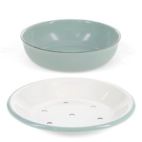 Round two-part enamel soap dish - Sage green