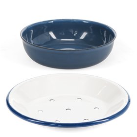 Round two-part enamel soap dish - Petrol blue