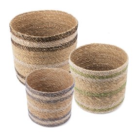 Round seagrass storage baskets (set of 3) - Natural