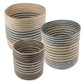 Round jute storage baskets (set of 3) - Natural stripes