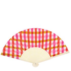 Recycled paper hand fan - Pink Gingham