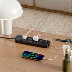 2M Extension Lead with USB Ports – Surge Protected Power Strip, 2M Cable, Black