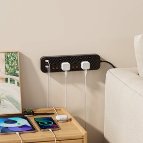 2M Extension Lead with USB Ports – Surge Protected Power Strip, 2M Cable, Black