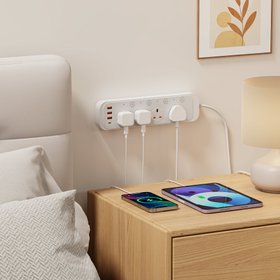 2M Extension Lead with USB Ports – Surge Protected Power Strip, 2M Cable, White