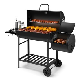 Barrel Charcoal BBQ with Offset Smoker