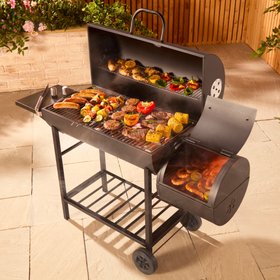 Barrel Charcoal BBQ with Offset Smoker