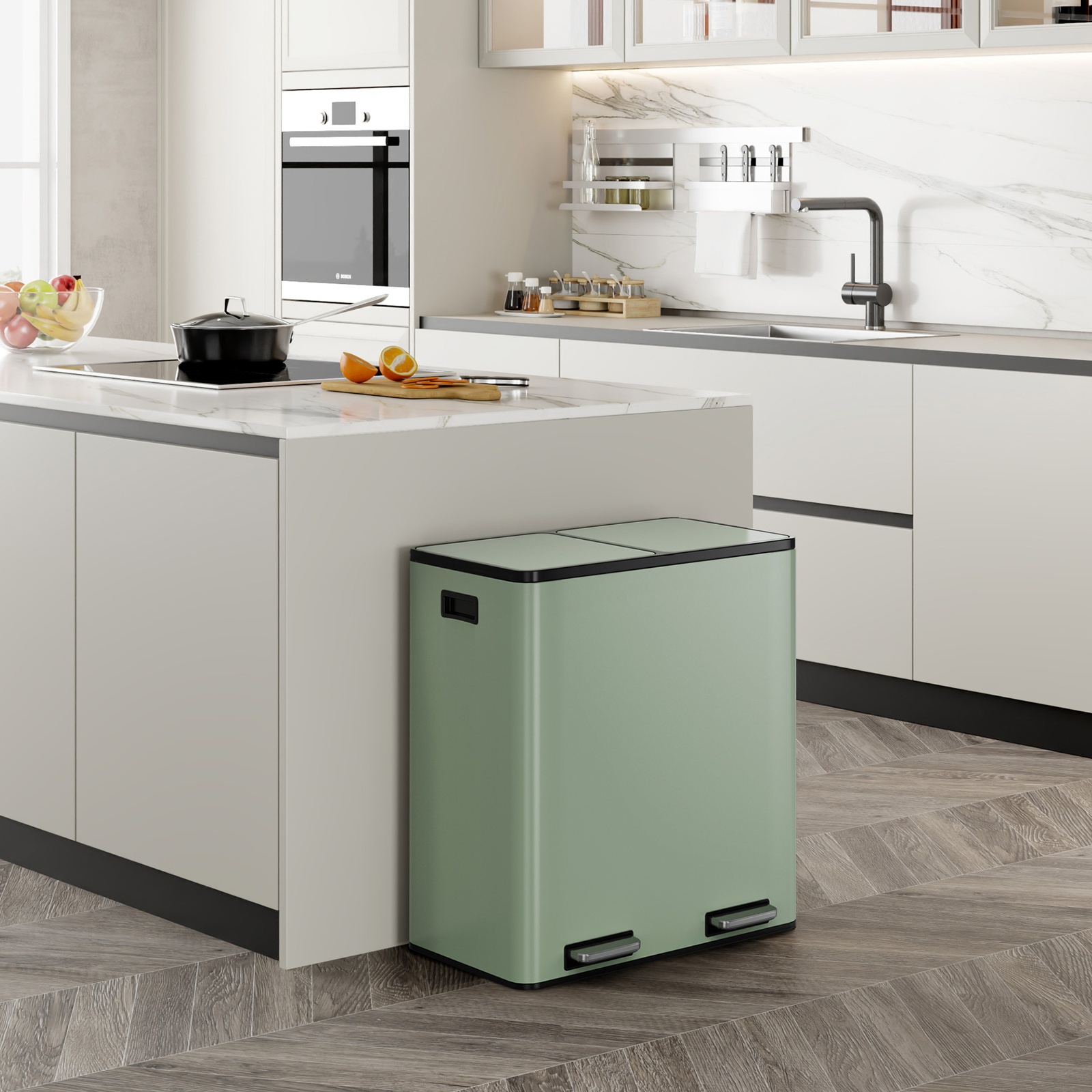 Matte Sage Green Double Bin - 60L