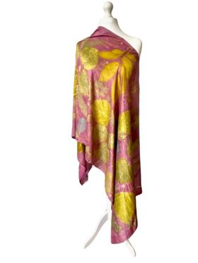Summer Gold: Pink Silk Shawl with Leaf Prints