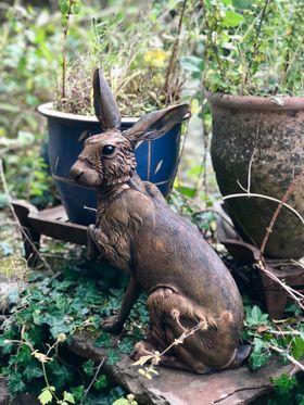 Large Sitting Hare Sculpture in Cold-Cast Iron