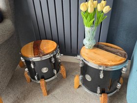 Upcycled Sonor Drum Tables – Handcrafted European Walnut & Resin Design