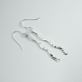 Wiggle Earrings, Sterling Silver Hammered Wavy Droppers