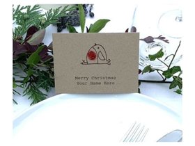Christmas Place Cards with a Robin, personalised set of 6