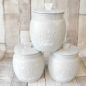 Grey White Marble Kitchen Canisters, Tea Coffee Sugar Jars