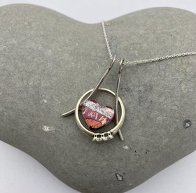 Dichroic glass heart ring saver necklace