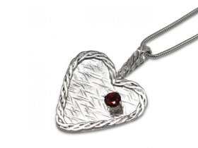 Sterling Silver Textured Heart Pendant with Fire Citrine