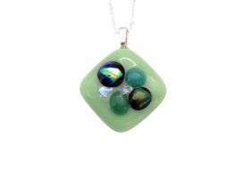 Handmade Abstract Dichroic Glass Pendant in Green by Calon Glass