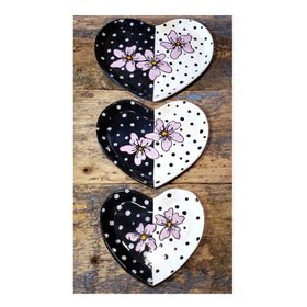 Handmade Ceramic Snack dishes – Black & White – Pink Flower dots