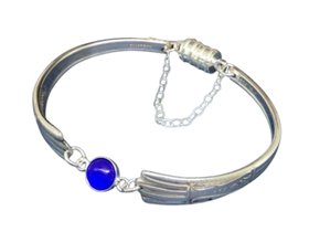 Marie pattern teaspoon handle with dark blue chalcedony