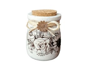 Small Jesmonite Jar with Cork Lid – Floral Pattern