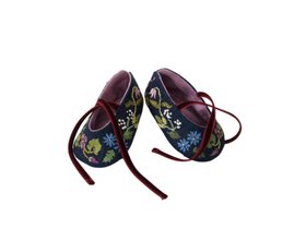 Pair of Hand Embroidered Linen Baby Shoes for a Special Occasion