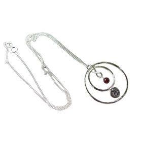 Silver Circles Necklace. Garnet and Carnation January Birth Month Pendant
