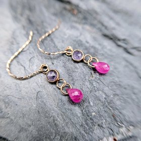 9ct gold rose cut tanzanite earrings with ruby drops Share On: Save