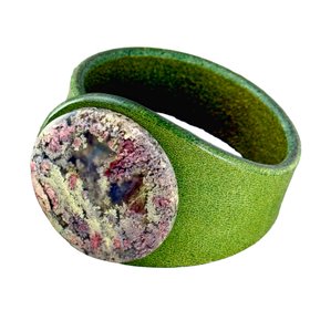 Natural Scenic Moss Agate Leather Bracelet